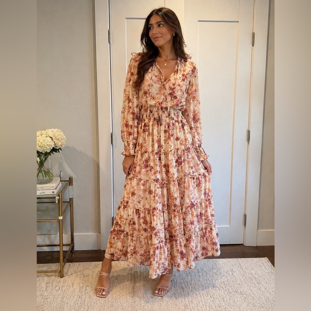 Chaus Cream Maxi Dress with Rust Floral Print
